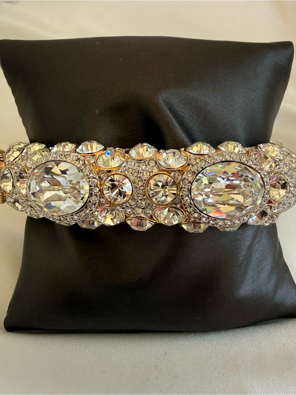 QVC Kenneth Jay Lane Oval Faceted Clear Crystal Multi-Row Hinged Bangle Bracelet
